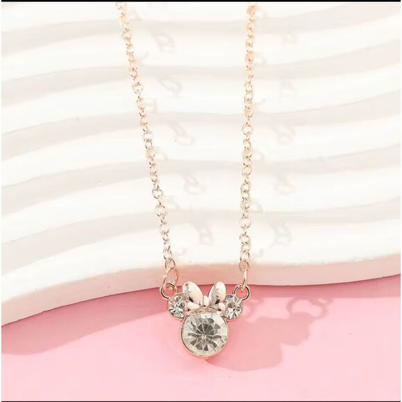 Minnie Park Icon Bow Necklace S925 Silver Rose Gold Plated Cubic Zirconia 19.68" - Picture 1 of 12